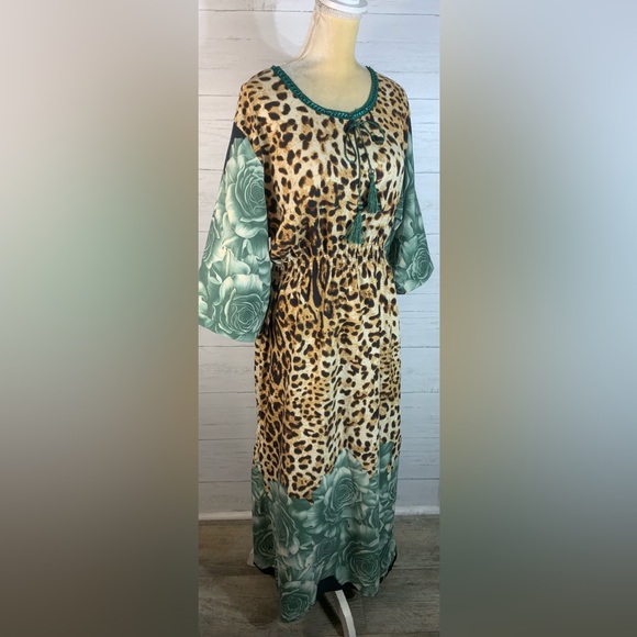 Kaftan dress leopard print US size L long womens - Picture 6 of 8